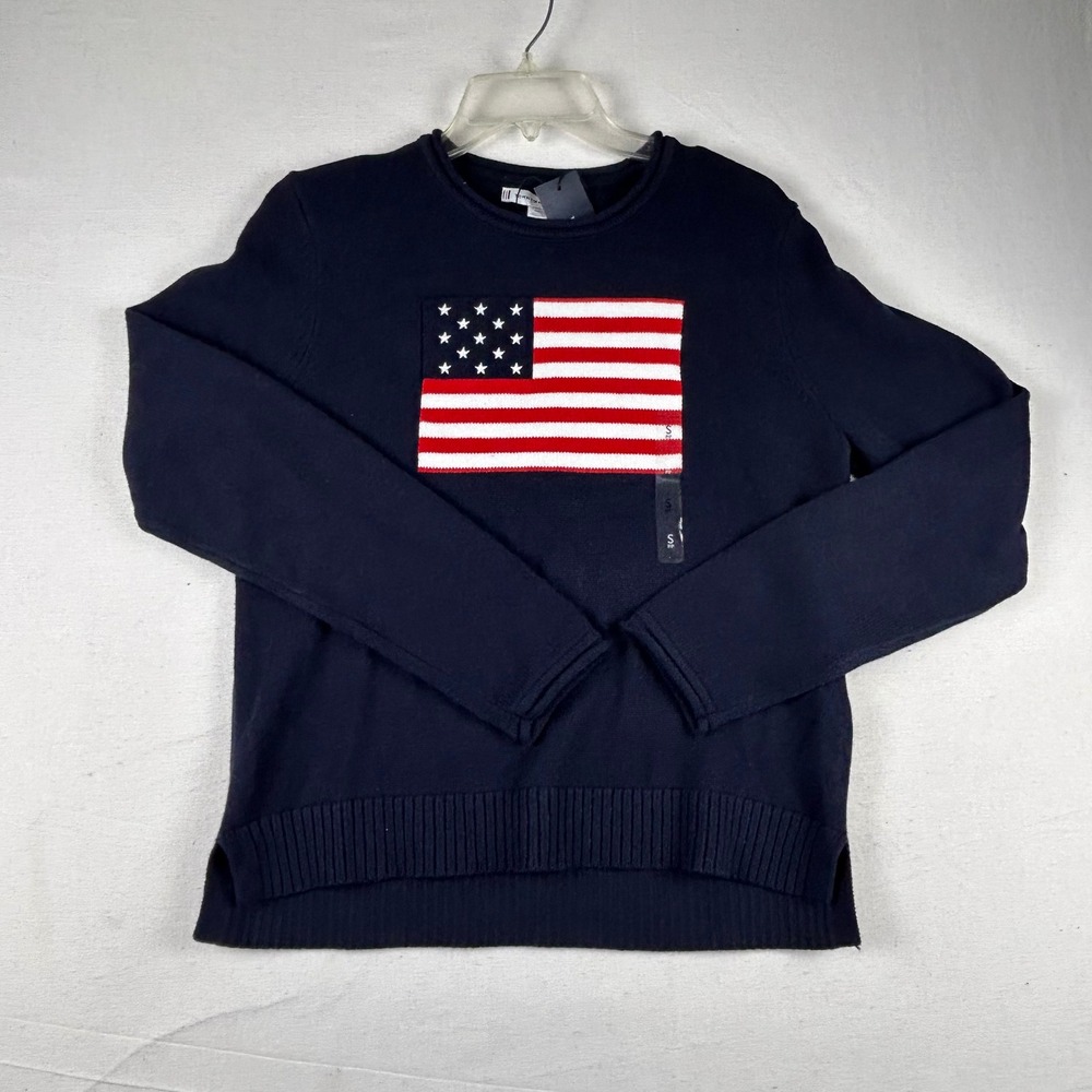 Tommy Hilfiger Women Navy Blue American Flag Cotton Sweater XW07858 S